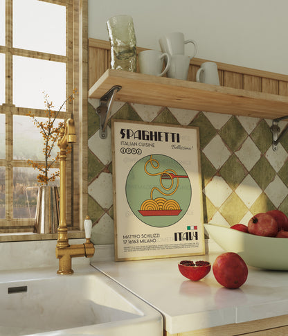Spaghetti Poster, Pasta Poster, Kitchen Poster, Kitchen Print, Modern Kitchen Decor, Chef Print, Bar Art, Pasta Print, Retro Wall Art