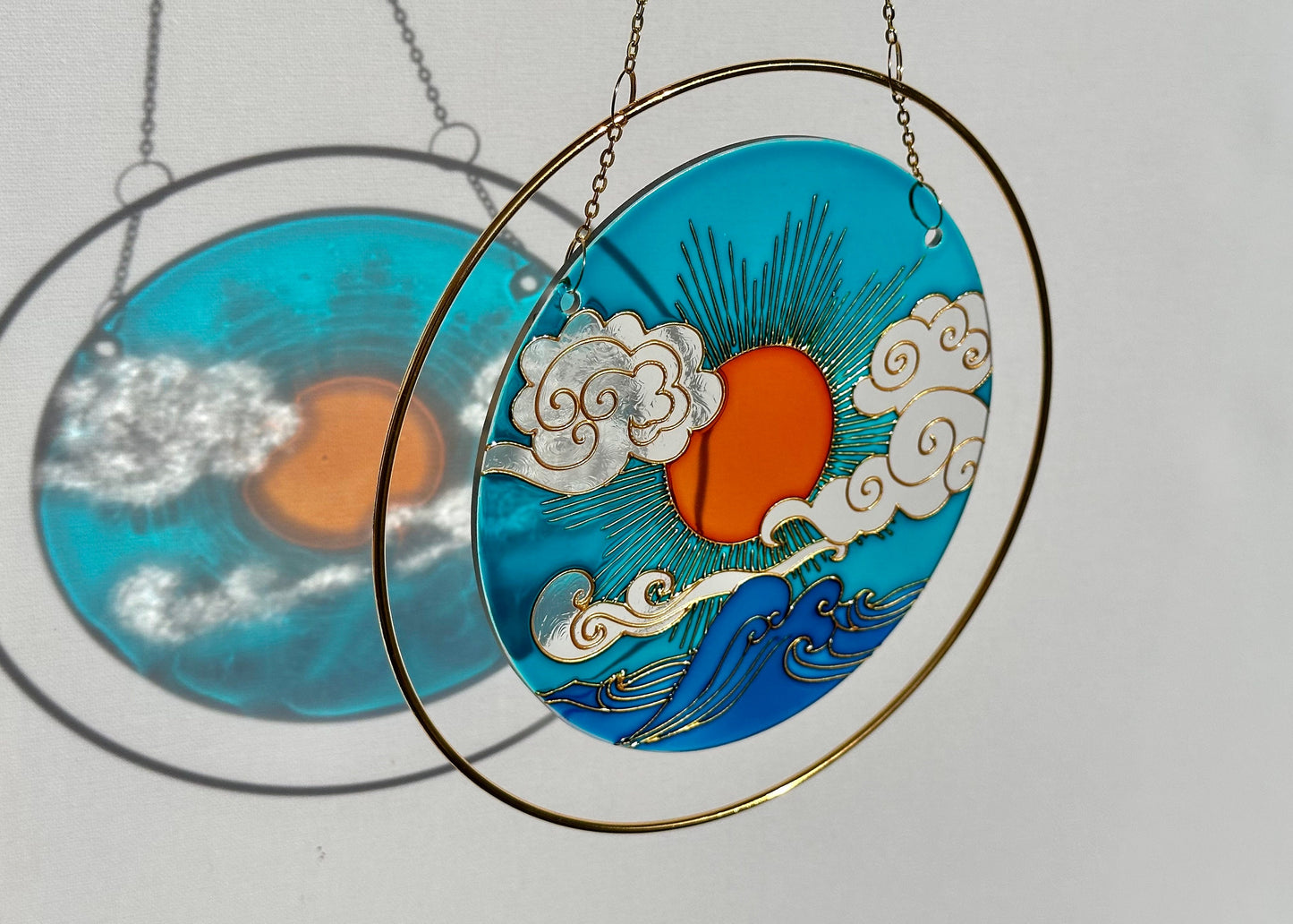 Sentimental gift Suncatcher for window Sea Sun Cloud chime Mothers day Aesthetic room decor  Stained glass painting