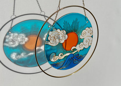 Sentimental gift Suncatcher for window Sea Sun Cloud chime Mothers day Aesthetic room decor  Stained glass painting