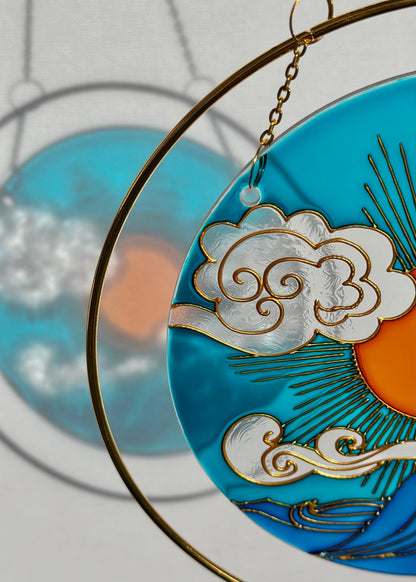 Sentimental gift Suncatcher for window Sea Sun Cloud chime Mothers day Aesthetic room decor  Stained glass painting