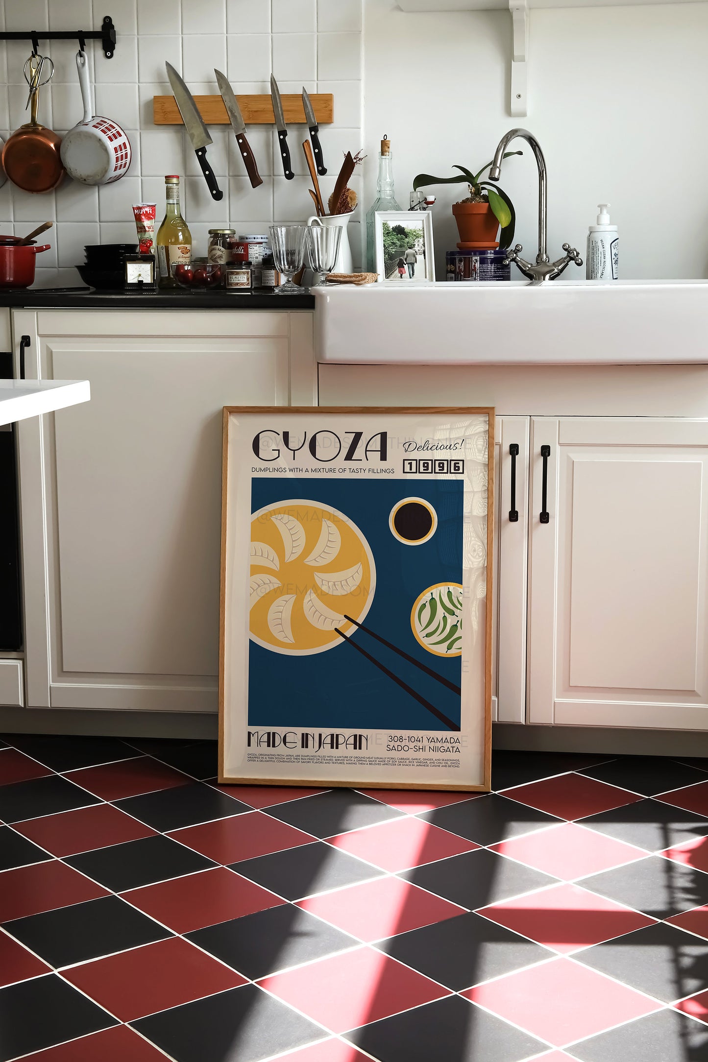 Gyoza Poster, Kitchen Poster, Kitchen Print, Food Print, Modern Kitchen Decor, Illustration, Japanese, Food, Dumplings, Retro Wall Art