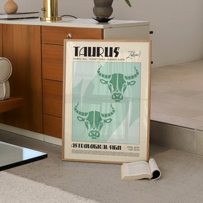 Taurus Poster, Horoscope Print, Astrological Wall Art, Illustration, Exhibition Poster, Zodiac Poster, Birthday Present Housewarming