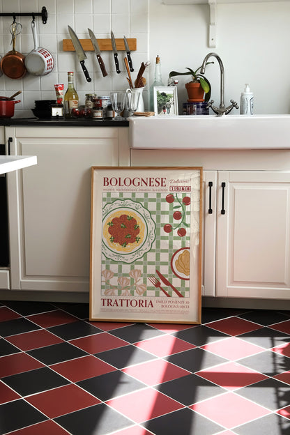 Bolognese Poster, Pasta Art, Kitchen Art, Kitchen Poster, Kitchen Print, Food Poster, Food Print, Pasta Poster, Retro Wall Art