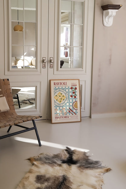 Ravioli Poster, Pasta Print, Kitchen Poster, Kitchen Print, Food Print, Modern Kitchen Decor, Retro Wall Art, Wine Art