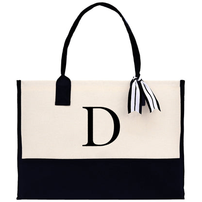 Monogram and Personalized Name Cotton Canvas Tote Bag Initial Tote Bag Letter Tote Bag Birthday Gift Bag Beach Bag Custom Monogrammed Bag