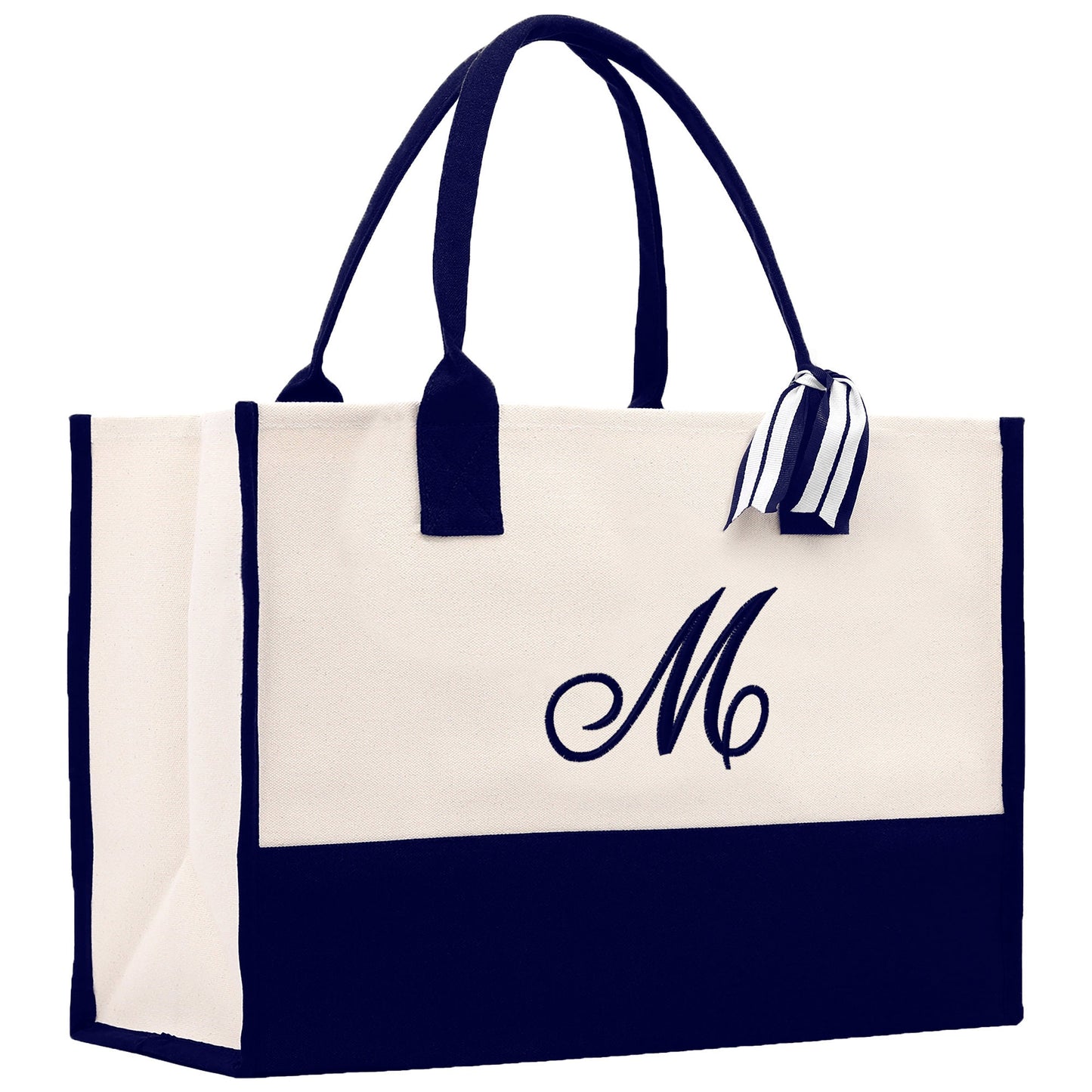 Monogram and Personalized Name Cotton Canvas Tote Bag Initial Tote Bag Letter Tote Bag Birthday Gift Bag Beach Bag Custom Monogrammed Bag