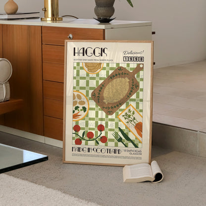 Haggis Poster, Retro Food Print, Modern Kitchen Decor, Retro Poster, Pop Art, Kitchen Art, Exhibition Poster, Housewarming, Scotland