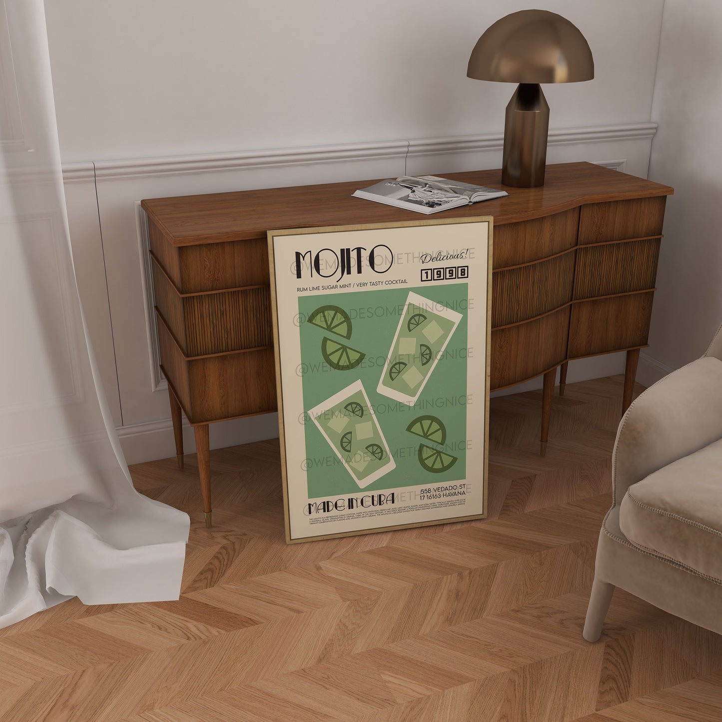 Mojito Poster, Kitchen Poster, Kitchen Print, Cocktail Print, Modern Kitchen Decor, Exhibition Poster, Retro Wall Art, Home Decor