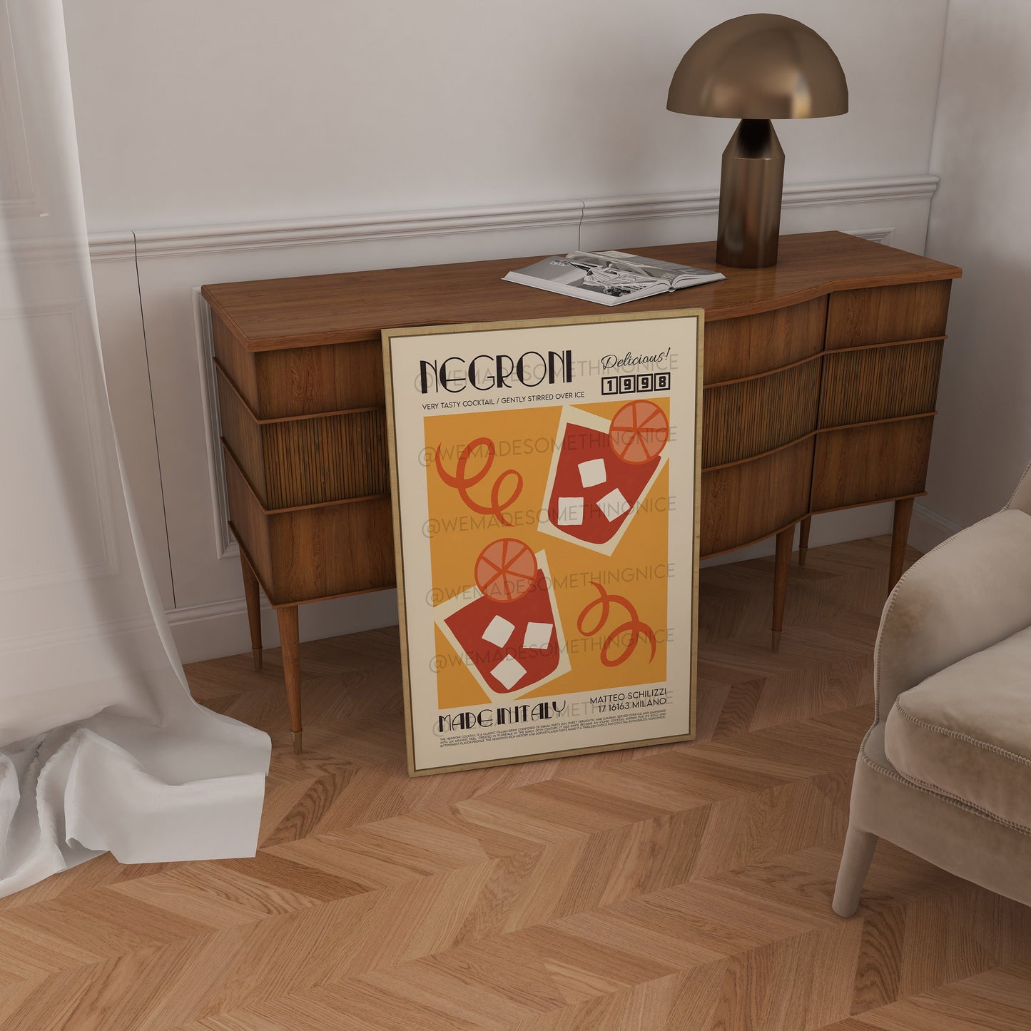 Negroni Print, Kitchen Poster, Kitchen Print, Negroni Poster, Kitchen Decor, Cocktail Poster, Mid Century Modern, Illustration