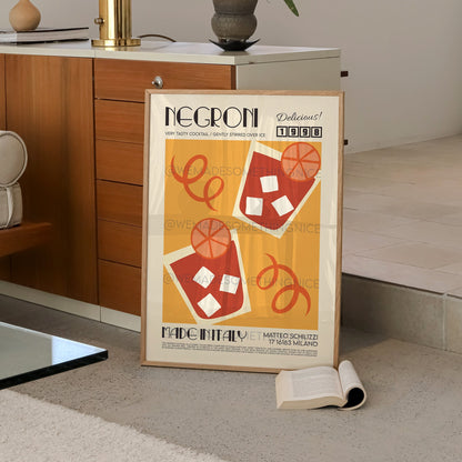Negroni Print, Kitchen Poster, Kitchen Print, Negroni Poster, Kitchen Decor, Cocktail Poster, Mid Century Modern, Illustration