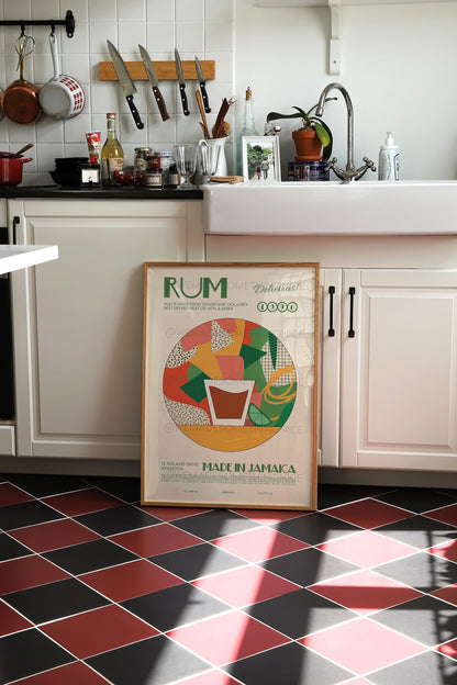 Rum Print, Cocktail Poster, French Retro, Kitchen Decor, Cocktail Poster, Mid Century Modern, Illustration, Bar Cart Print