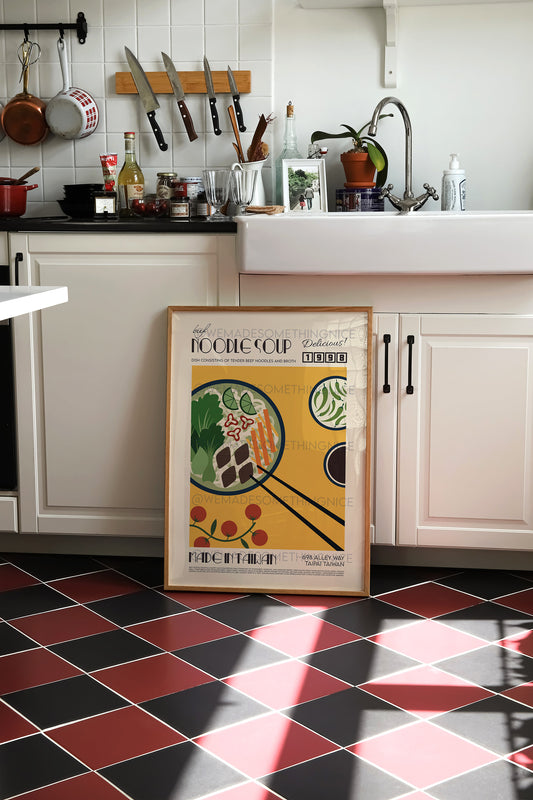 Beef Noodle Soup Poster, Food Print, Modern Kitchen Decor, Illustration, Taiwan, Chef Print, Bar Art, Exhibition Poster, Retro Wall Art