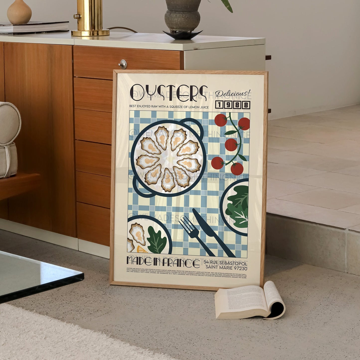 Oysters Poster, Kitchen Poster, Kitchen Print, Food Print, Modern Kitchen Decor, Retro Poster, Pop Art, Kitchen Art, Exhibition Poster