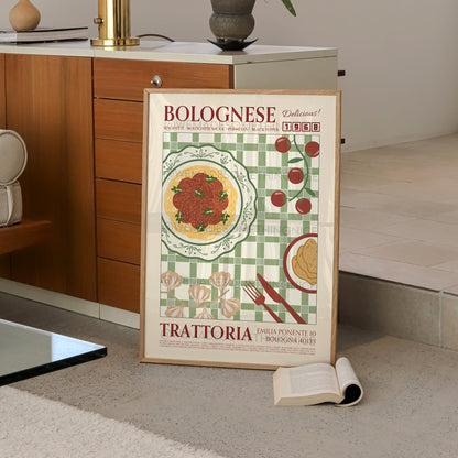 Bolognese Poster, Pasta Art, Kitchen Art, Kitchen Poster, Kitchen Print, Food Poster, Food Print, Pasta Poster, Retro Wall Art