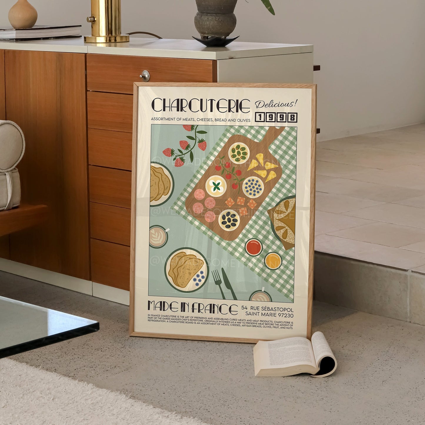 French Charcuterie Board Poster, Kitchen Poster, Kitchen Print, Food Print, Modern Kitchen Decor, Retro Poster, Pop Art, Kitchen Art