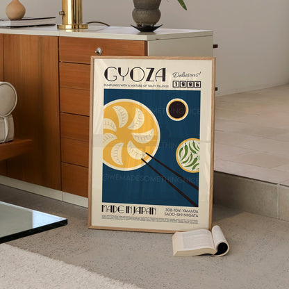 Gyoza Poster, Kitchen Poster, Kitchen Print, Food Print, Modern Kitchen Decor, Illustration, Japanese, Food, Dumplings, Retro Wall Art