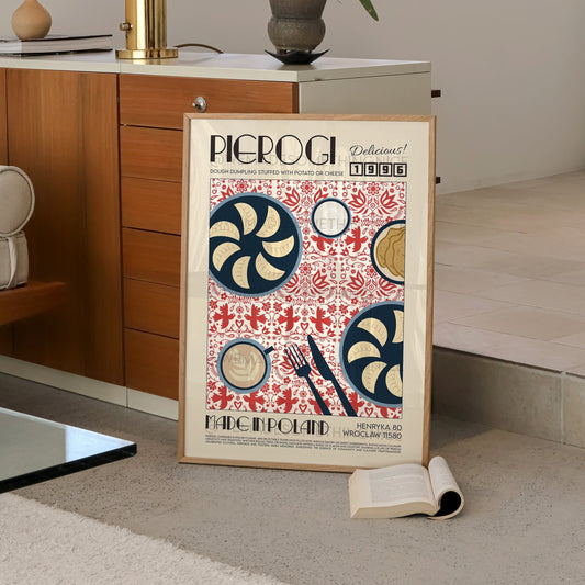 Pierogi Poster, Kitchen Poster, Kitchen Print, Food Poster, Modern Kitchen Decor, Home Decor, Wall Art, Retro Wall Art, Dumplings