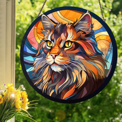Maine Coon: Stained Glass Style Window Hanging