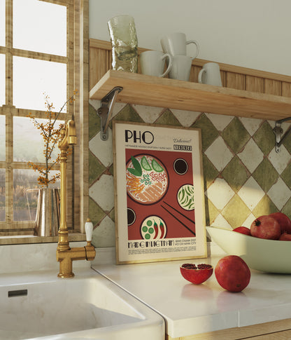 Pho Poster, Food Print, Kitchen Poster, Kitchen Print, Modern Kitchen Decor, Retro Food Poster, Chef Print, Bar Art