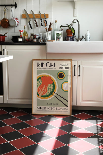 Kimchi Poster, Kitchen Poster, Kitchen Print, Food Print, Modern Kitchen Decor, Illustration, Ramen, Dumplings, Retro Wall Art