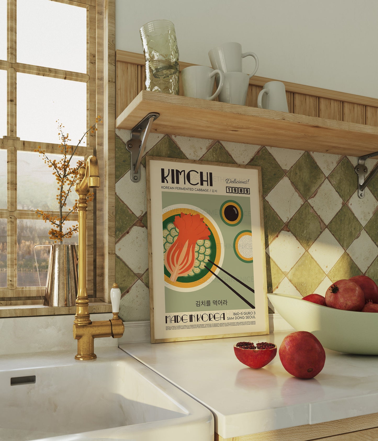 Kimchi Poster, Kitchen Poster, Kitchen Print, Food Print, Modern Kitchen Decor, Illustration, Ramen, Dumplings, Retro Wall Art