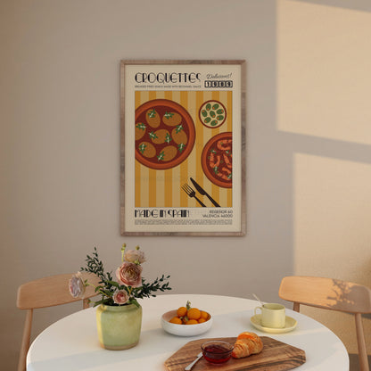 Croquettes Print, Kitchen Art, Kitchen Poster, Spain Poster, Kitchen Decor, Food Art, Mid Century Modern