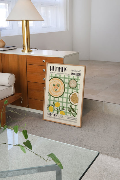 Hummus Print, Kitchen Poster, Kitchen Print, Kitchen Decor, Food Art, Mid Century Modern, Eat Sign, Housewarming, Kitchen Art, Birthday