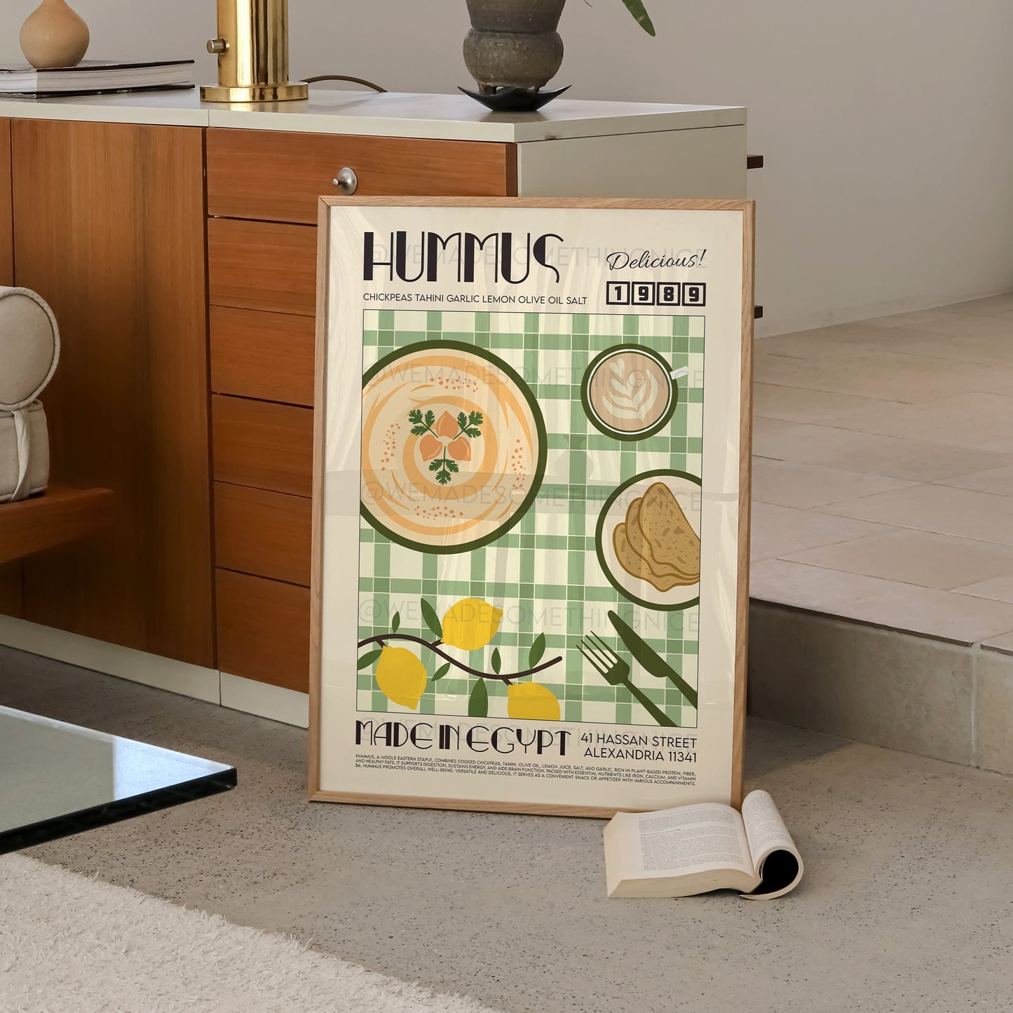 Hummus Print, Kitchen Poster, Kitchen Print, Kitchen Decor, Food Art, Mid Century Modern, Eat Sign, Housewarming, Kitchen Art, Birthday