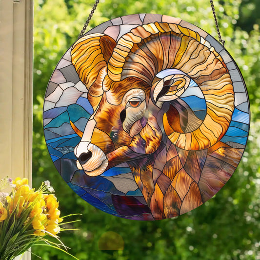 Bighorn Sheep: Stained Glass Style Window Hanging