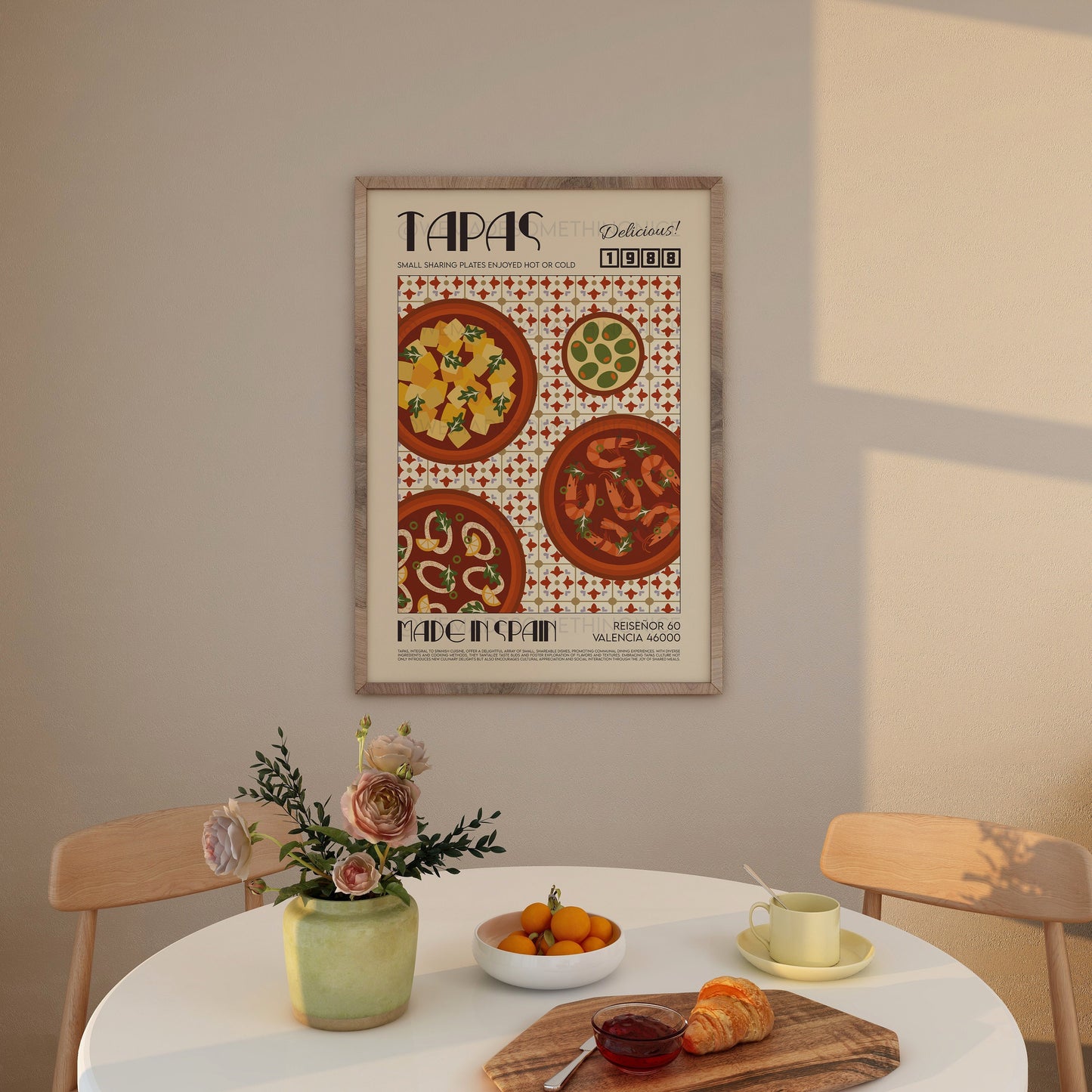 Tapas Print, Kitchen Art, Kitchen Poster, Kitchen Print, Food Poster, Food Print, Retro Wall Art, Spain Poster