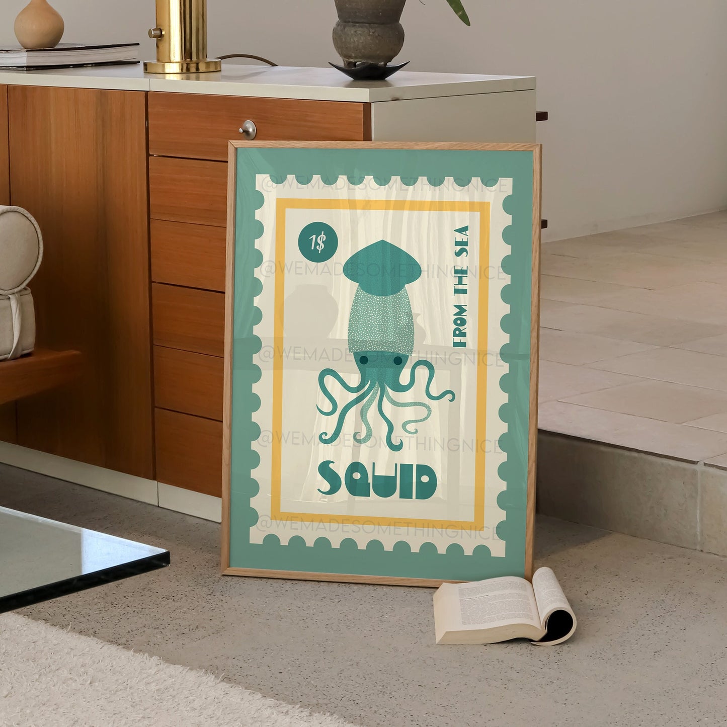 Squid Print, Coastal Decor, Kitchen Poster, Kitchen Print, Coastal Poster, Retro Food Print, Food Art, Seaside, Trendy Wall Art, Home Decor