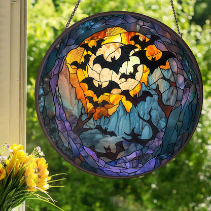 Bat Cave: Stained Glass Style Window Hanging Made With Real Glass