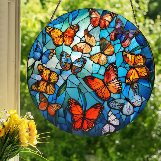 Butterfly Sky: Stained Glass Style Window Hanging Made With Real Glass
