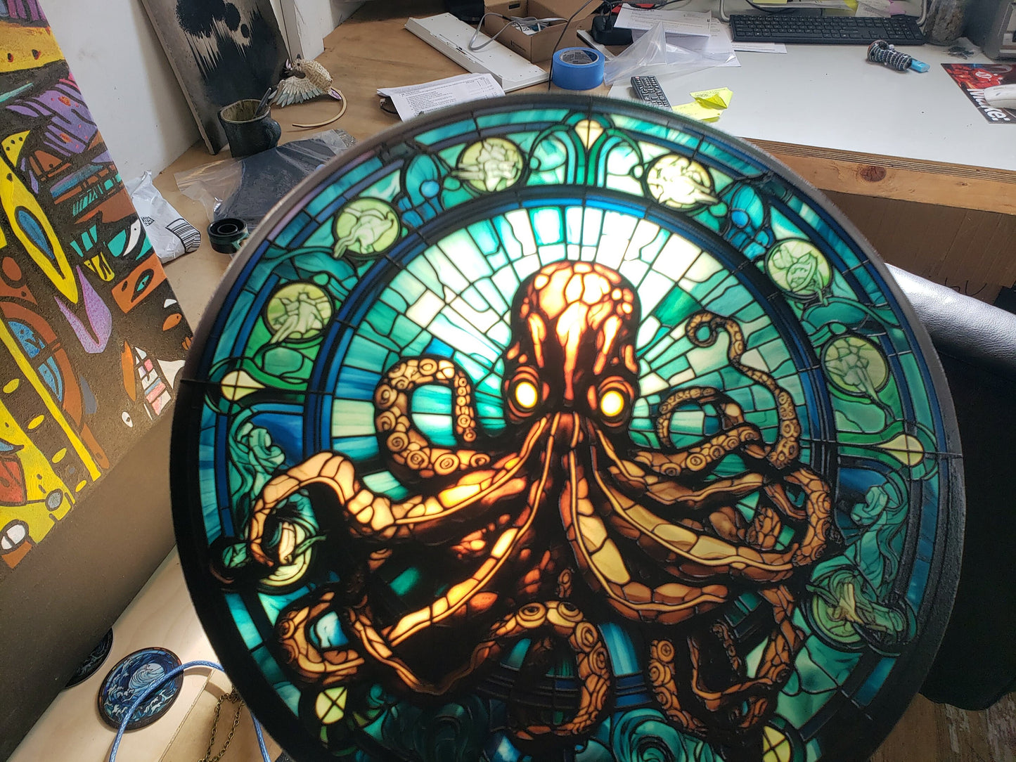Octopus: Stained Glass Style Window Hanging Made With Real Glass
