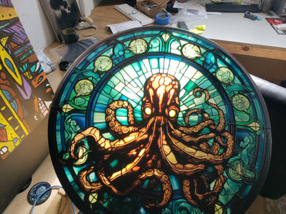 Octopus: Stained Glass Style Window Hanging Made With Real Glass