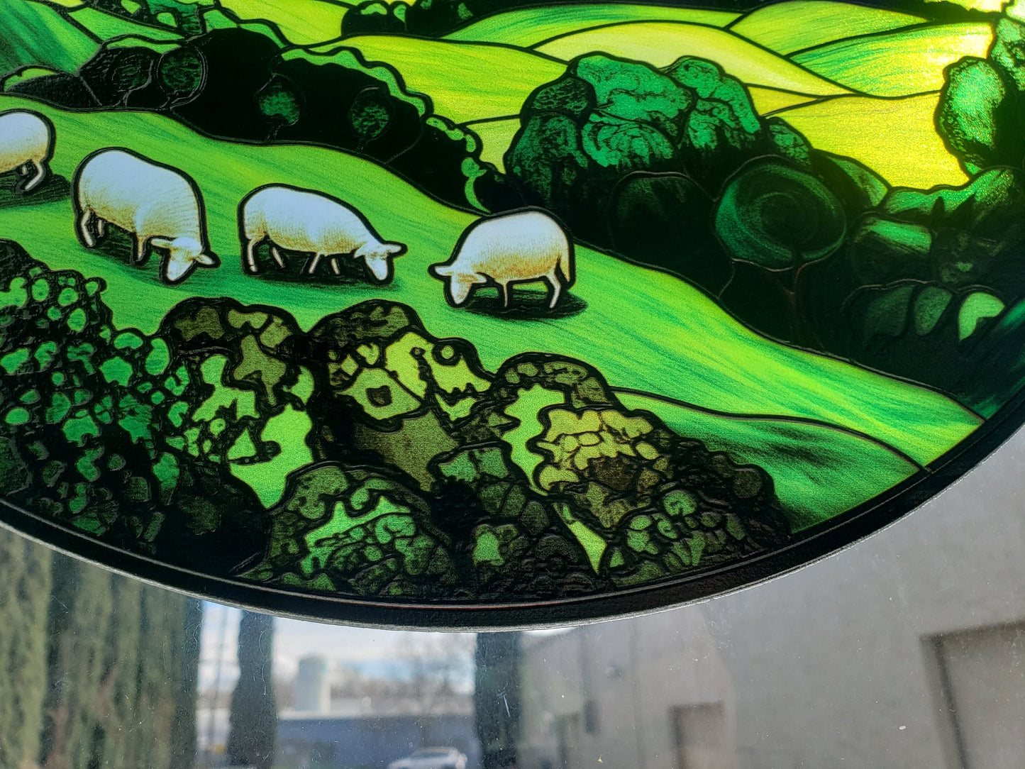 Green Irish Hills: Stained Glass Style Window Hanging