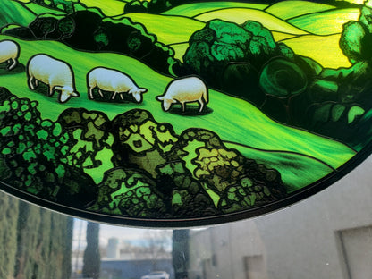 Green Irish Hills: Stained Glass Style Window Hanging
