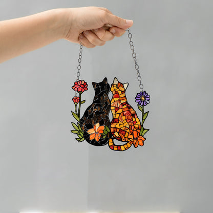 Personalized cat Window Hanging, Acrylic Poppy Flowers Wall Window Hanging Art Decoration, Cat home decor, Gift for mom, cat lovers