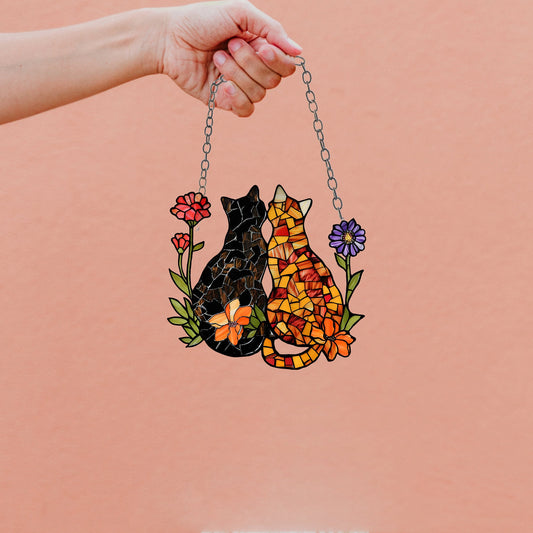 Personalized cat Window Hanging, Acrylic Poppy Flowers Wall Window Hanging Art Decoration, Cat home decor, Gift for mom, cat lovers