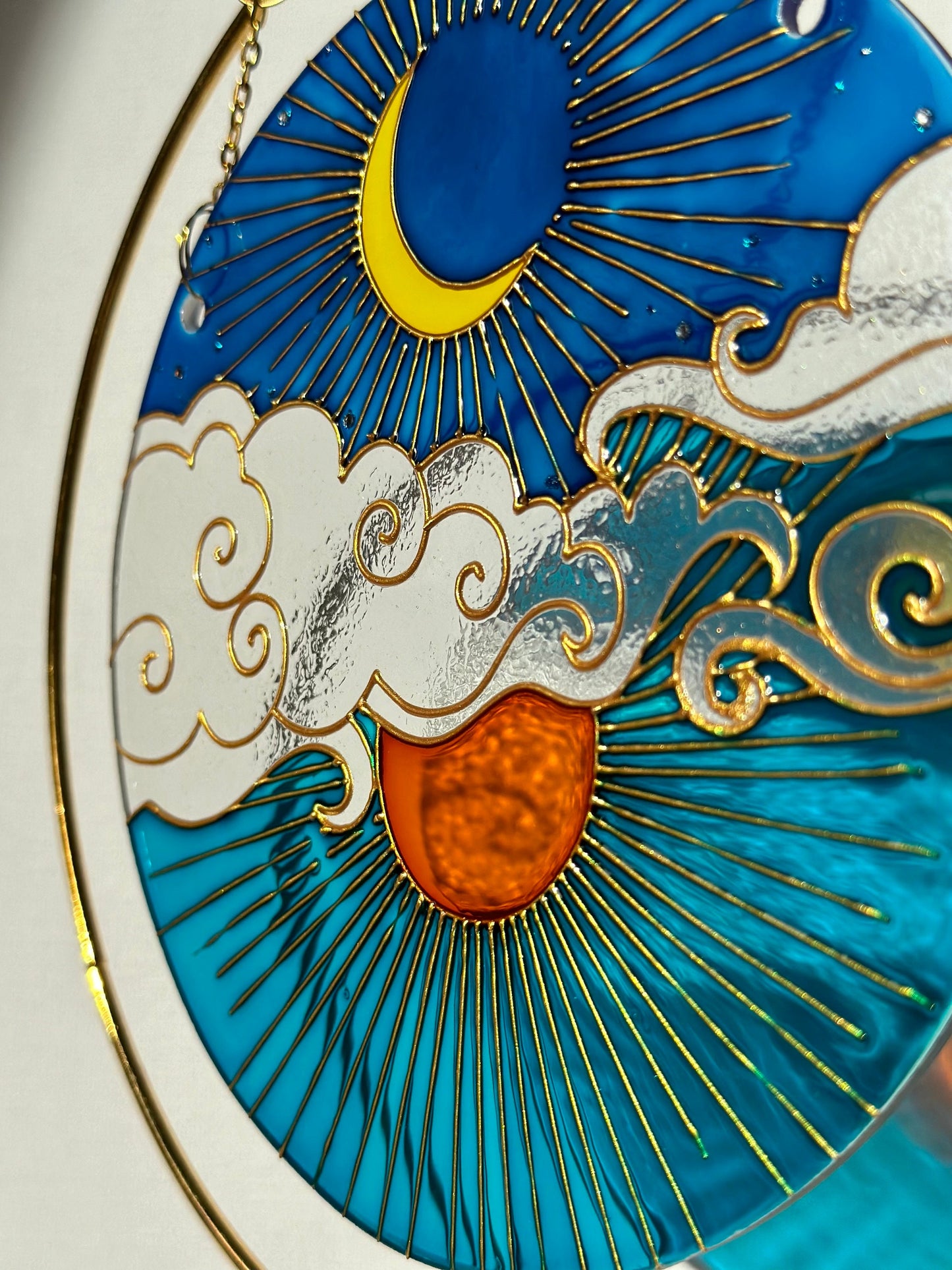 Unique Suncatcher for window Sun Moon Cloud Mothers day gift Aesthetic room decor for every home Stained glass painting