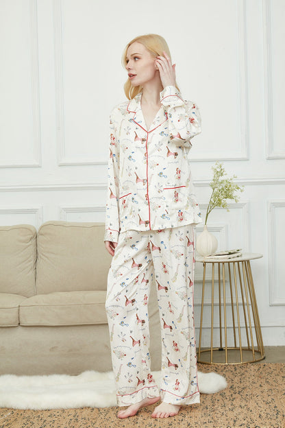 Satin Pajama Set For Women, Bride And Bridesmaids Pajama, Paris Girl Print,Soft Silky Polyester, Gift For Her