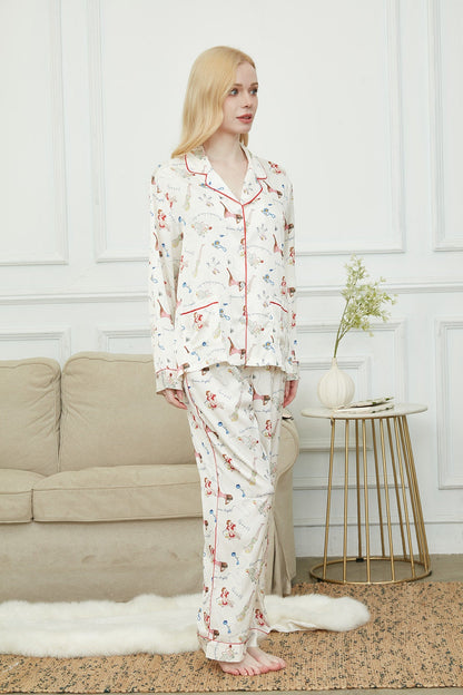 Satin Pajama Set For Women, Bride And Bridesmaids Pajama, Paris Girl Print,Soft Silky Polyester, Gift For Her