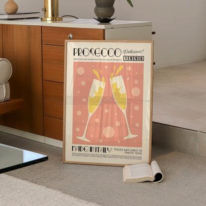 Prosecco Print, Cheer Print, French Retro, Kitchen Decor, Food Art, Mid Century Modern, Eat Sign, Rome, Italy Art, Housewarming