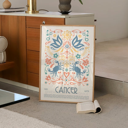 Cancer Poster, Horoscope Print, Astrological Wall Art, Illustration, Exhibition Poster, Zodiac Poster, Birthday Present, Housewarming, boho