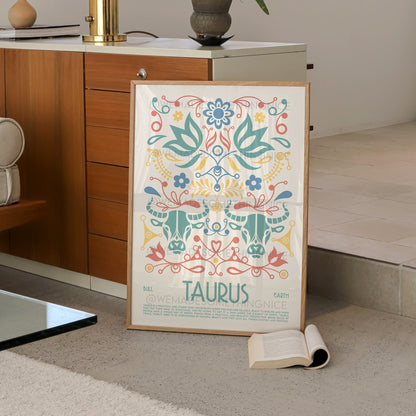 Taurus Poster, Horoscope Print, Astrological Wall Art, Tarot, Exhibition Poster, Zodiac Poster, Birthday Present, Boho,  Housewarming