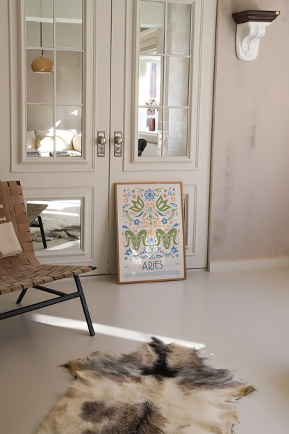 Aries Poster, Horoscope Print, Astrological Wall Art, Illustration, Exhibition Poster, Zodiac Poster, Birthday Present, Boho, Housewarming