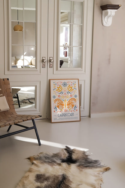 Capricorn Poster, Horoscope Print, Astrological Wall Art, Tarot, Exhibition Poster, Zodiac Poster, Birthday Present, Boho, Housewarming