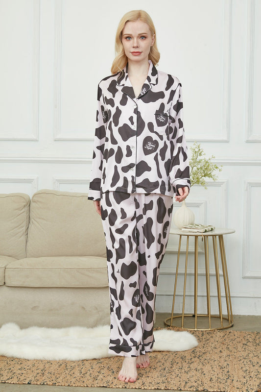 Satin Pajama Set For Women, Bride And Bridesmaids Pajama, Cow Print,Soft Silky Polyester, Gift For Her