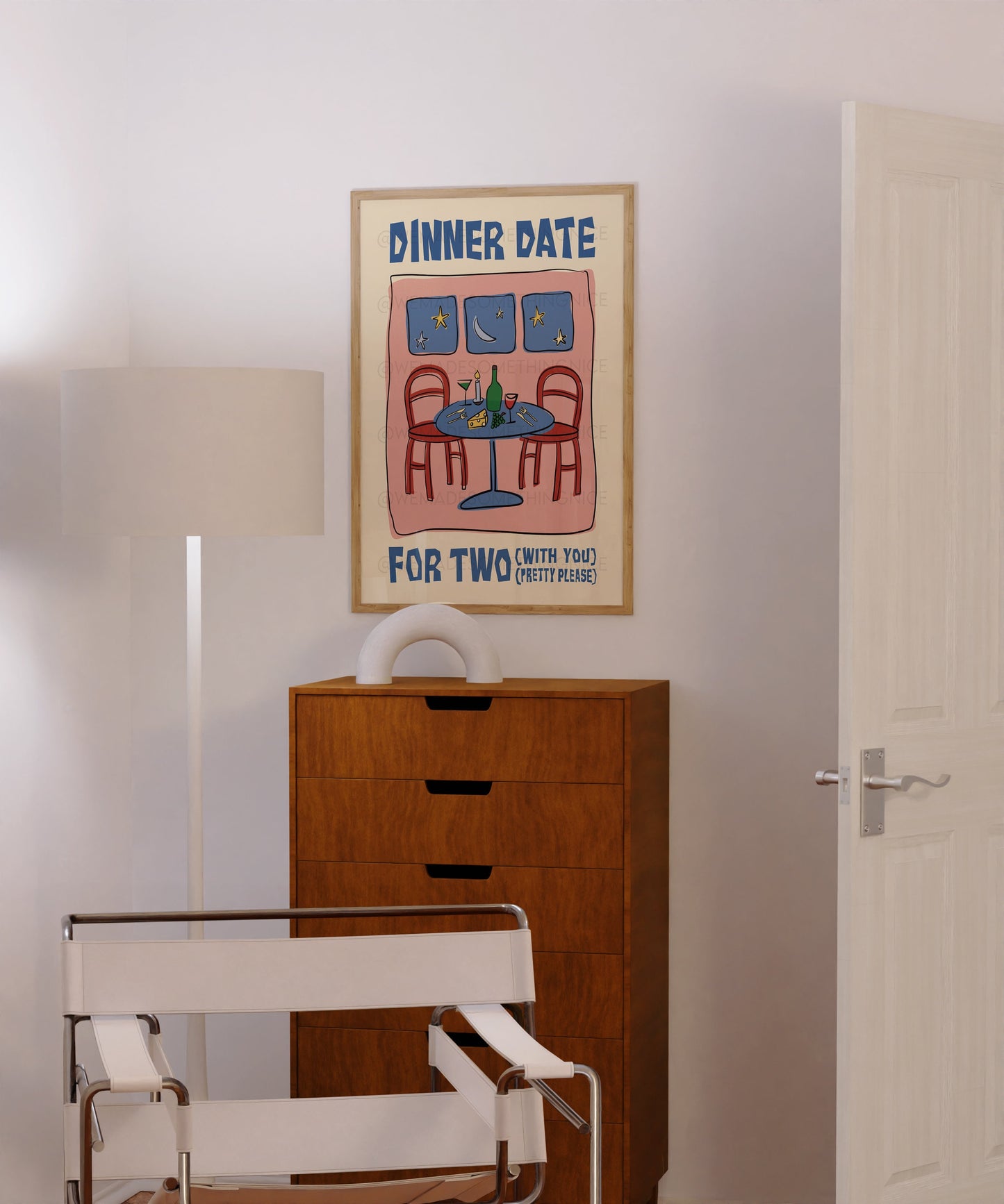 Dinner Date Poster, Trendy Wall Art, Apartment Decor, Retro Wall Art, Coquette Room Decor, Pink Wall Art, Y2K Room Decor, Pink Bow Print