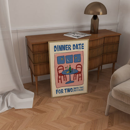 Dinner Date Poster, Trendy Wall Art, Apartment Decor, Retro Wall Art, Coquette Room Decor, Pink Wall Art, Y2K Room Decor, Pink Bow Print